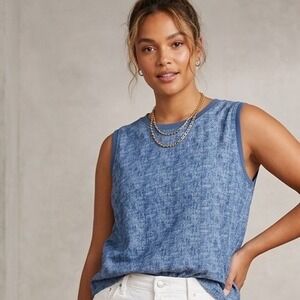 ATM Anthony Thomas Melillo Blue 100% Silk Sleeveless Shell Top Crew Neck Size L